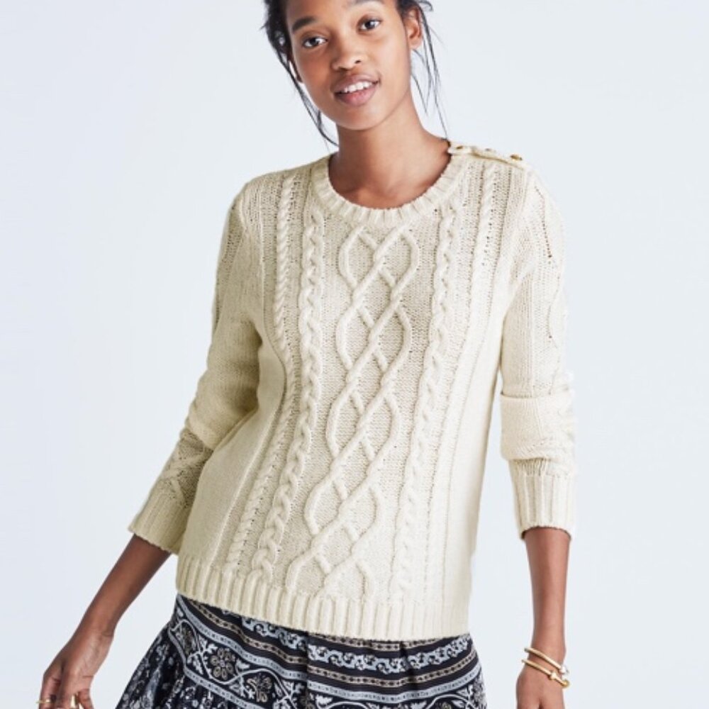 VGUC Madewell x Sezane Marin Cable Knit Sweater in Antique Cream Size XXS